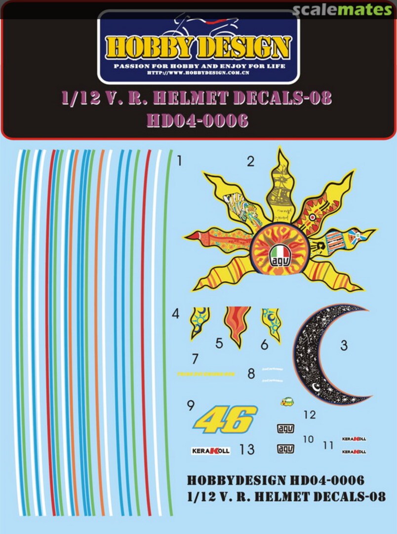 Boxart V. Rossi Helmet Decal Set for 2008 HD04-0006 Hobby Design Boxart V. Rossi Helmet Decal Set for 2008 HD04-0006 Hobby Design