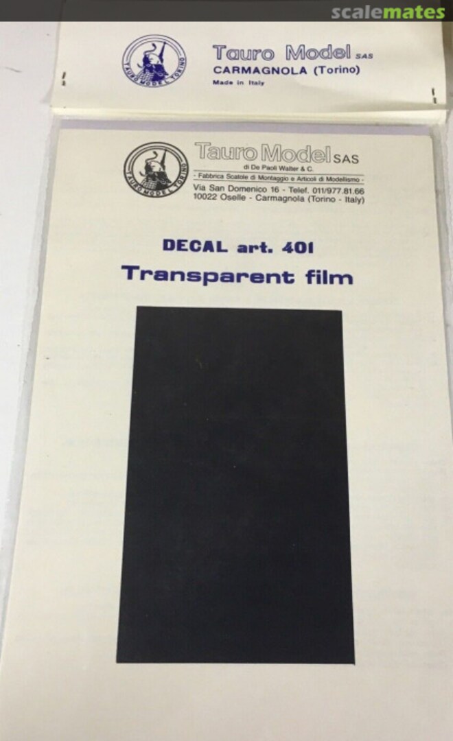 Contents Transparent Film 401 Tauro Model Contents Transparent Film 401 Tauro Model