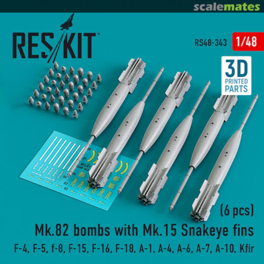 Boxart Mk.82 bombs with Mk.15 Snakeye fins (6 pcs) RS48-343 ResKit Boxart Mk.82 bombs with Mk.15 Snakeye fins (6 pcs) RS48-343 ResKit