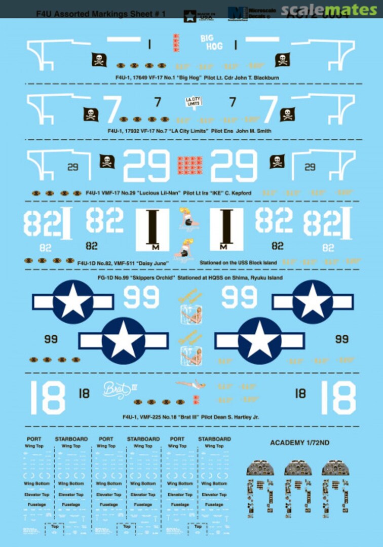 Boxart F4U Assorted Markings Sheet #1 AC72-0064 Microscale Boxart F4U Assorted Markings Sheet #1 AC72-0064 Microscale