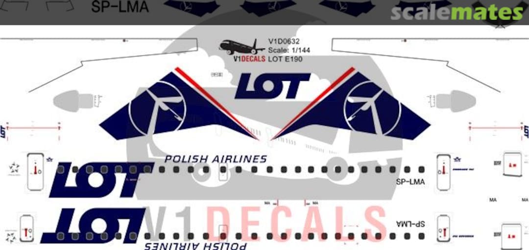 Boxart LOT Polish Airlines Embraer E190 V1D0632-144 V1 Decals