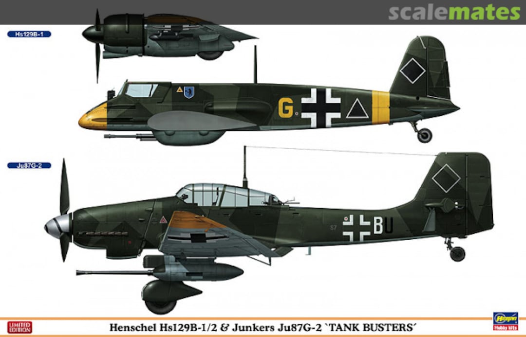 Boxart Henschel Hs129B1/2 & Junkers Ju87-G2 `Tank Busters´ 07409 Hasegawa Boxart Henschel Hs129B1/2 & Junkers Ju87-G2 `Tank Busters´ 07409 Hasegawa