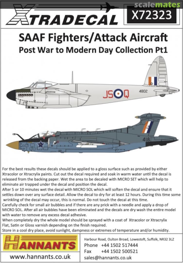 Boxart SAAF Fighters/Attack Aircraft Post War to Modern Day Collection Pt1 X72323 Xtradecal Boxart SAAF Fighters/Attack Aircraft Post War to Modern Day Collection Pt1 X72323 Xtradecal