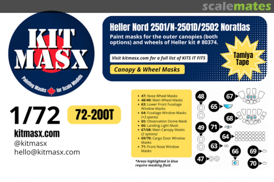 Boxart Nord 2501/N-2501D/2502 Noratlas, canopy & wheel masks 72-200T Kit Masx Boxart Nord 2501/N-2501D/2502 Noratlas, canopy & wheel masks 72-200T Kit Masx