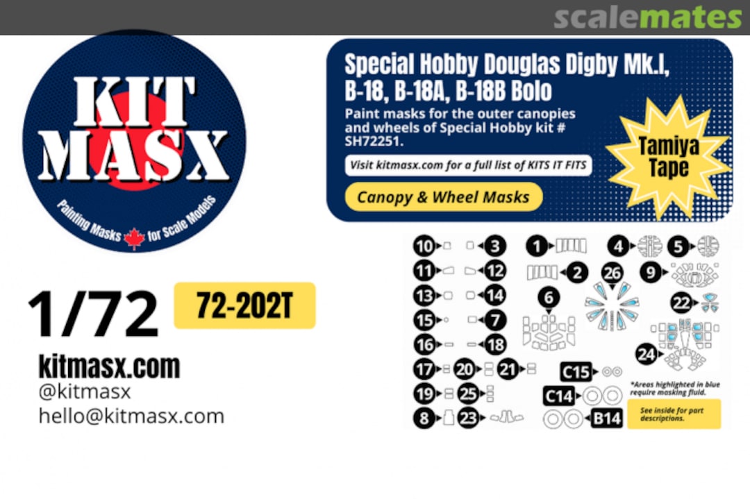 Boxart Douglas Digby Mk.I, B-18, B-18A, B-18B Bolo, canopy & wheel masks 72-202T Kit Masx Boxart Douglas Digby Mk.I, B-18, B-18A, B-18B Bolo, canopy & wheel masks 72-202T Kit Masx