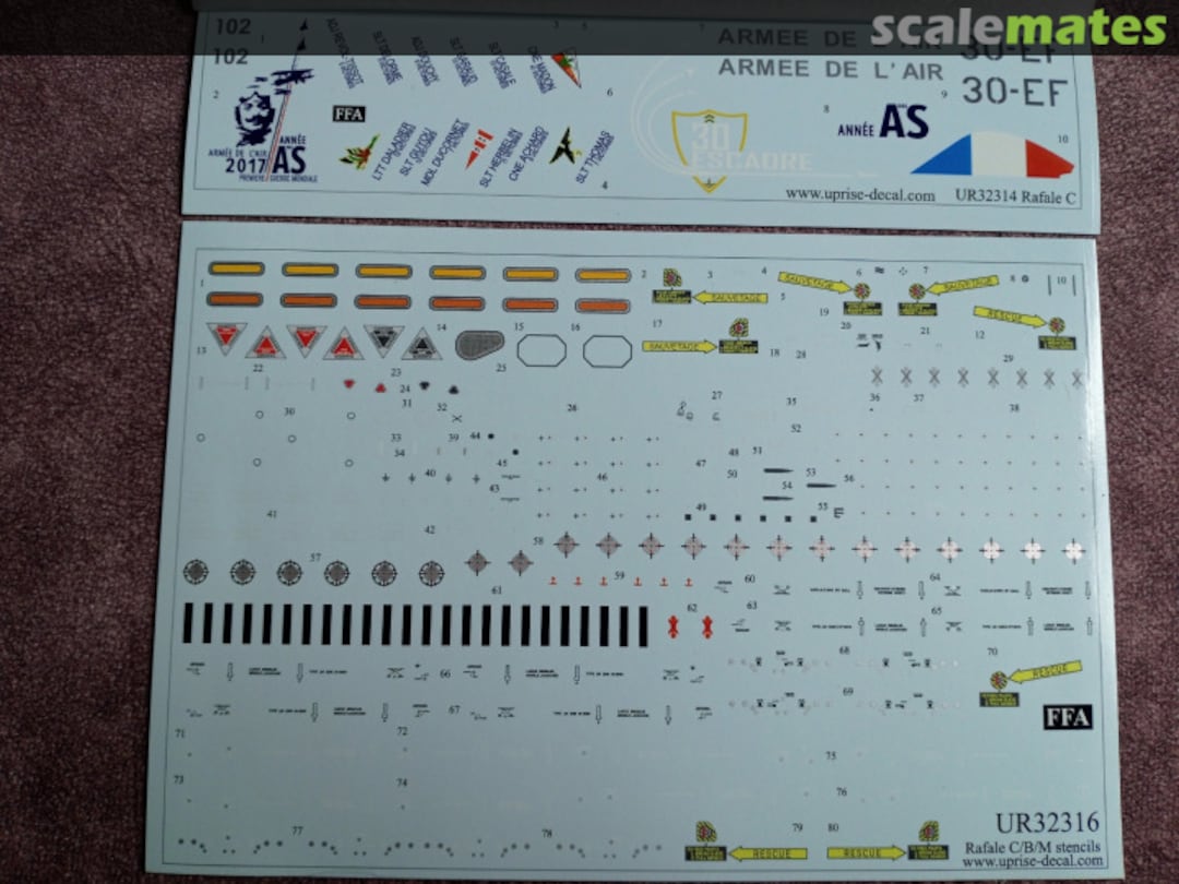 Contents Dassault Rafale C 30-EF with stencils UR32314 UpRise Decal Contents Dassault Rafale C 30-EF with stencils UR32314 UpRise Decal