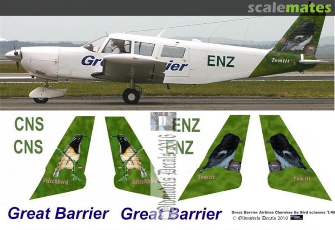 Boxart Great Barrier Airlines Cherokee 6 bird tails scheme OMD1105 Oldmodels Decals