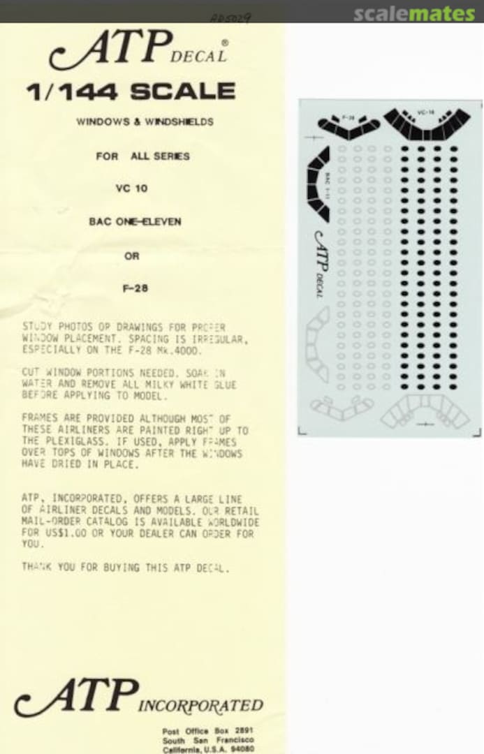 Boxart Window & Windscreen Decal - BAC VC10, BAC1-11, Fokker F.28 AD5029 ATP Airliners America Boxart Window & Windscreen Decal - BAC VC10, BAC1-11, Fokker F.28 AD5029 ATP Airliners America