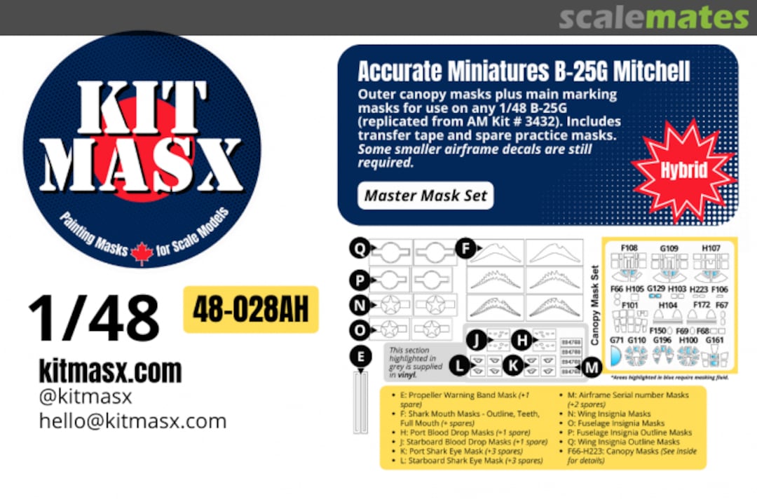 Boxart B-25G Mitchell, master mask set 48-028AH Kit Masx Boxart B-25G Mitchell, master mask set 48-028AH Kit Masx