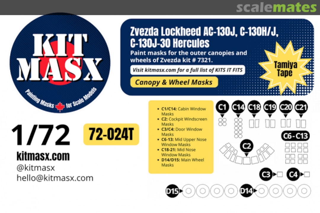 Boxart Lockheed AC-130J, C-130H/J, C-130J-30 Hercules, canopy & wheel masks 72-024T Kit Masx Boxart Lockheed AC-130J, C-130H/J, C-130J-30 Hercules, canopy & wheel masks 72-024T Kit Masx