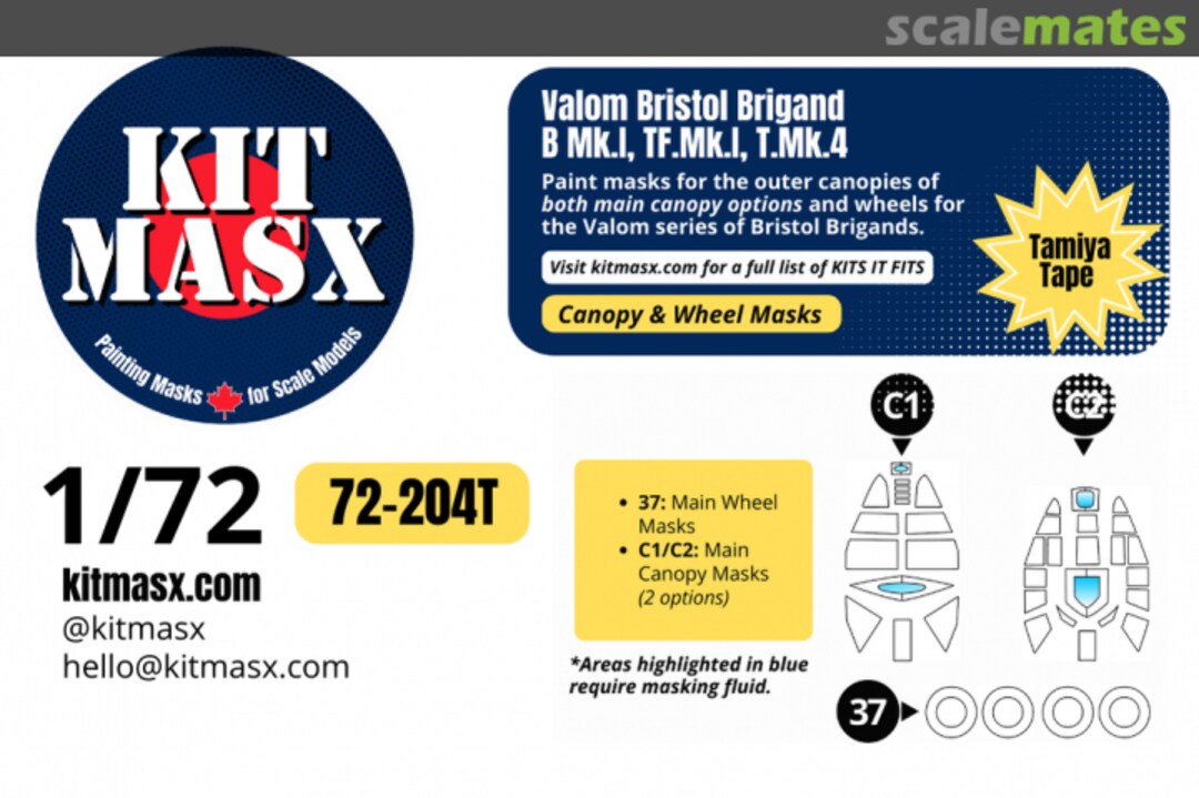 Boxart Bristol Brigand B Mk.I, TF Mk.1, T Mk.4, canopy & wheel masks 72-204T Kit Masx Boxart Bristol Brigand B Mk.I, TF Mk.1, T Mk.4, canopy & wheel masks 72-204T Kit Masx