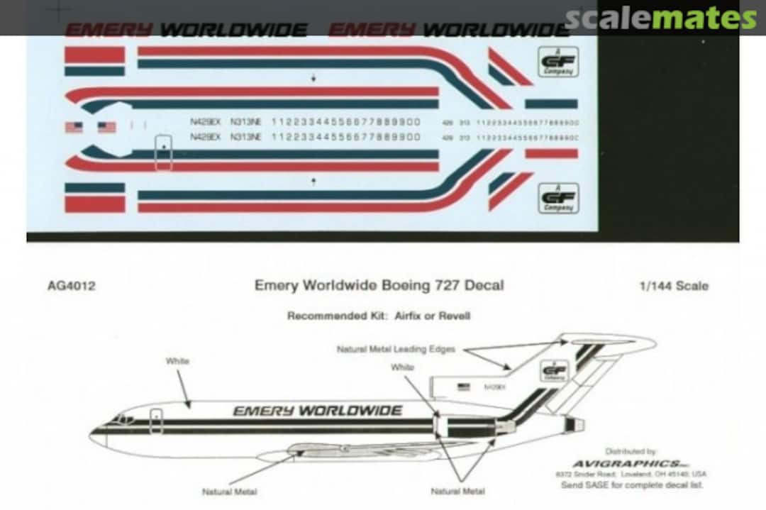 Boxart Boeing 727-100/200 Emery Worldwide - Red/Green w/ CF Titles AG4012 Avigraphics Boxart Boeing 727-100/200 Emery Worldwide - Red/Green w/ CF Titles AG4012 Avigraphics