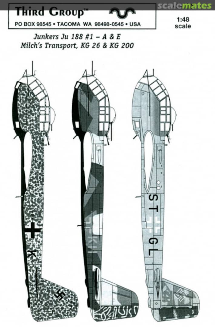 Boxart Junkers Ju 188 #1 - A & E 48-058 Third Group Decals Boxart Junkers Ju 188 #1 - A & E 48-058 Third Group Decals