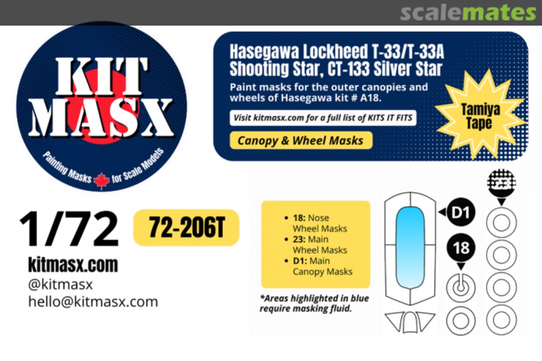 Boxart Lockheed T-33/T-33A Shooting Star, CT-133 Silver Star, canopy & wheel masks 72-206T Kit Masx Boxart Lockheed T-33/T-33A Shooting Star, CT-133 Silver Star, canopy & wheel masks 72-206T Kit Masx