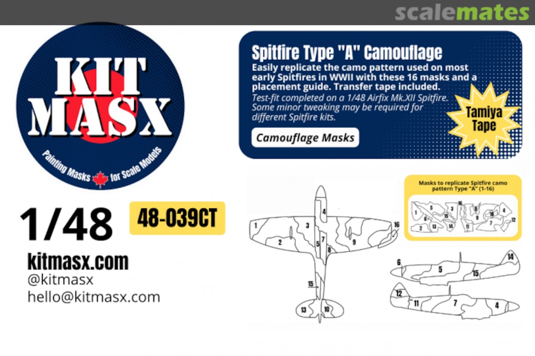 Boxart Spitfire Type 'A' Camouflage, camouflage masks 48-039CT Kit Masx Boxart Spitfire Type 'A' Camouflage, camouflage masks 48-039CT Kit Masx