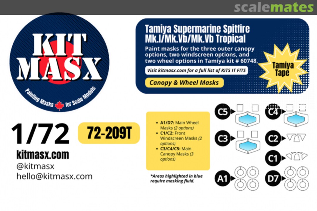 Boxart Supermarine Spitfire Mk.Ia/Mk.Vb/Mk.Vb Tropical, canopy & wheel masks 72-209T Kit Masx