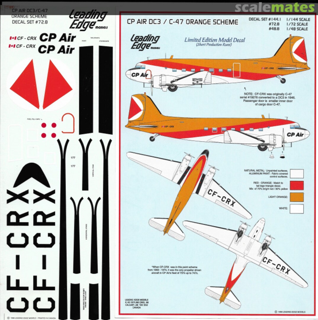 Boxart CP Air DC-3/C-47 Orange Scheme 72.8 Leading Edge Boxart CP Air DC-3/C-47 Orange Scheme 72.8 Leading Edge