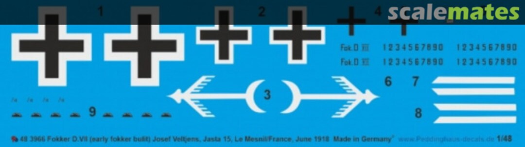 Boxart Fokker D.VII (early Fokker built), Josef Veltjens, Jasta 15, Mesnil/France, June 1918 48 3966 Peddinghaus-Decals Boxart Fokker D.VII (early Fokker built), Josef Veltjens, Jasta 15, Mesnil/France, June 1918 48 3966 Peddinghaus-Decals