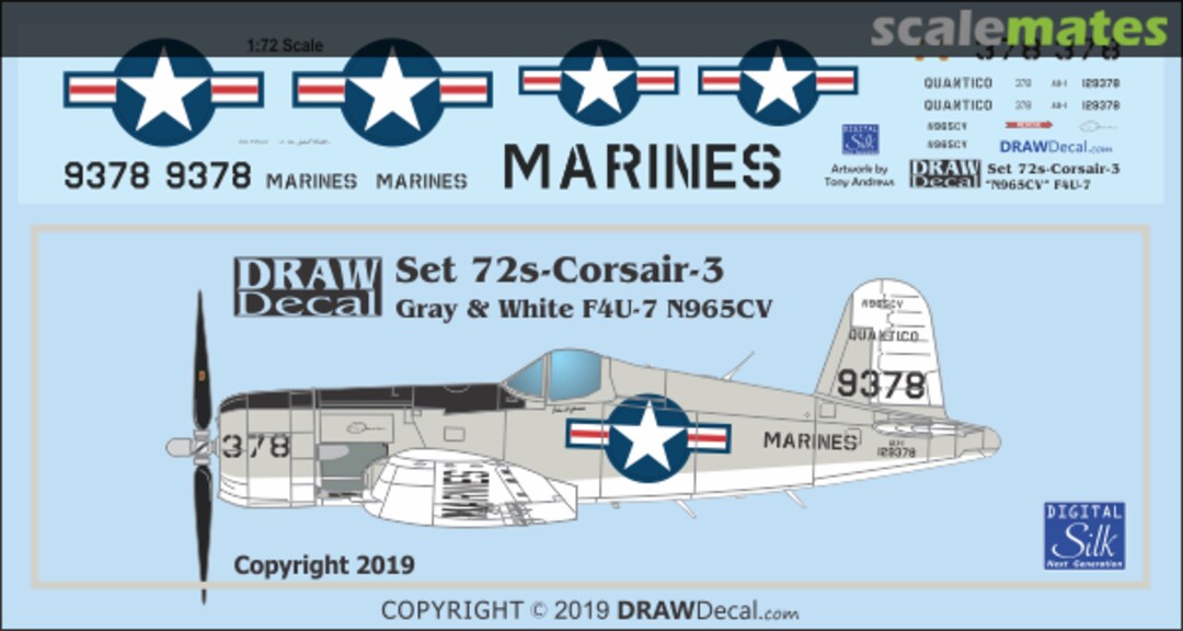 Boxart Gray and White F4U-7 N965CV 72-Corsair-3 Draw Decal Boxart Gray and White F4U-7 N965CV 72-Corsair-3 Draw Decal