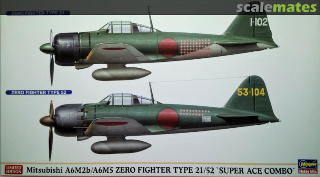 Boxart Mitsubishi A6M2b/A6M5 Zero Fighter Type 21/52 'Super Ace Combo' 02009 Hasegawa Boxart Mitsubishi A6M2b/A6M5 Zero Fighter Type 21/52 'Super Ace Combo' 02009 Hasegawa
