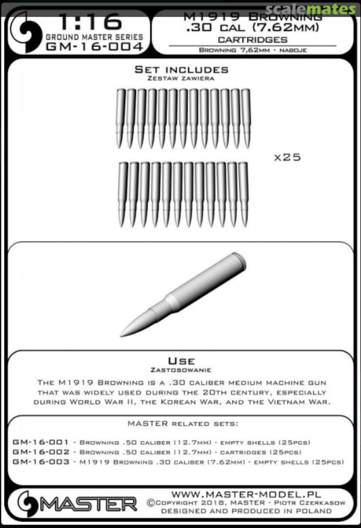 Boxart M1919 Browning .30 caliber (7,62mm) - naboje (25sztuk) GM-16-004 Master Boxart M1919 Browning .30 caliber (7,62mm) - naboje (25sztuk) GM-16-004 Master