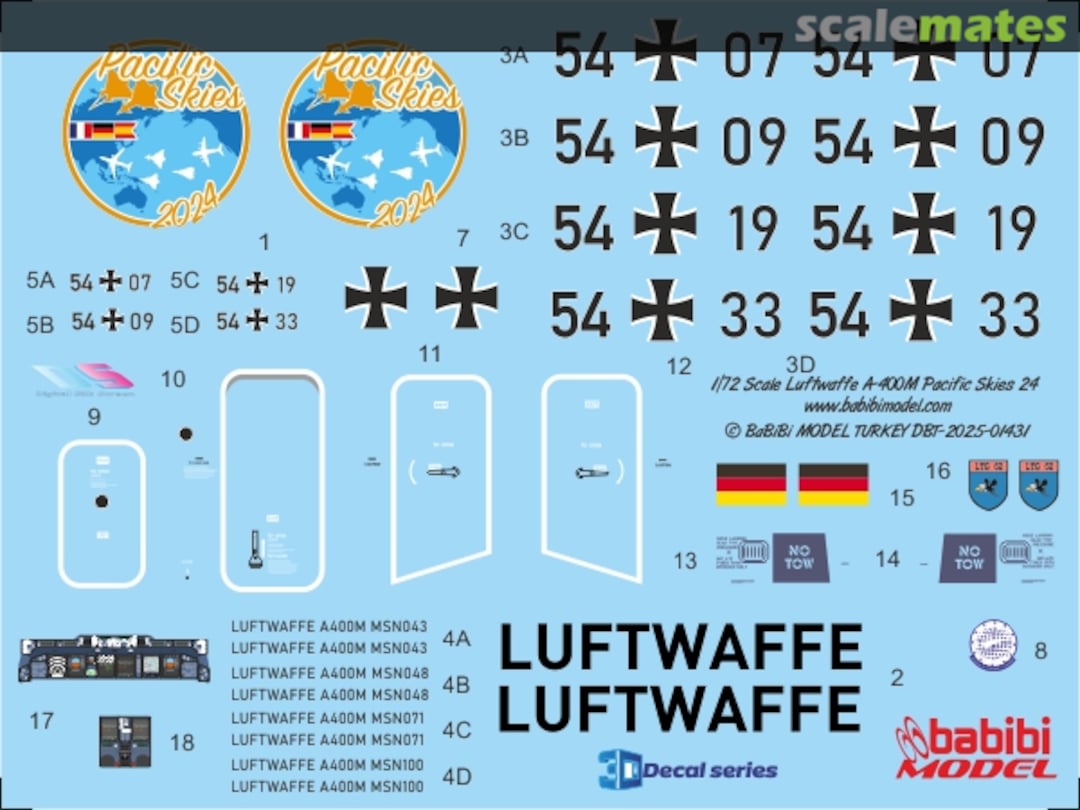 Contents Airbus A-400M Luftwaffe Pacific Skies 24 Decal Set With 3D Cockpit Dbt-01431 Babibi model