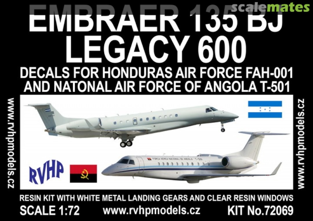 Boxart Embraer 135BJ Legacy 600 (Decals for Honduras Air Force FAH-001 and National Air Force of Angola T-501) 72069 RVHP Boxart Embraer 135BJ Legacy 600 (Decals for Honduras Air Force FAH-001 and National Air Force of Angola T-501) 72069 RVHP