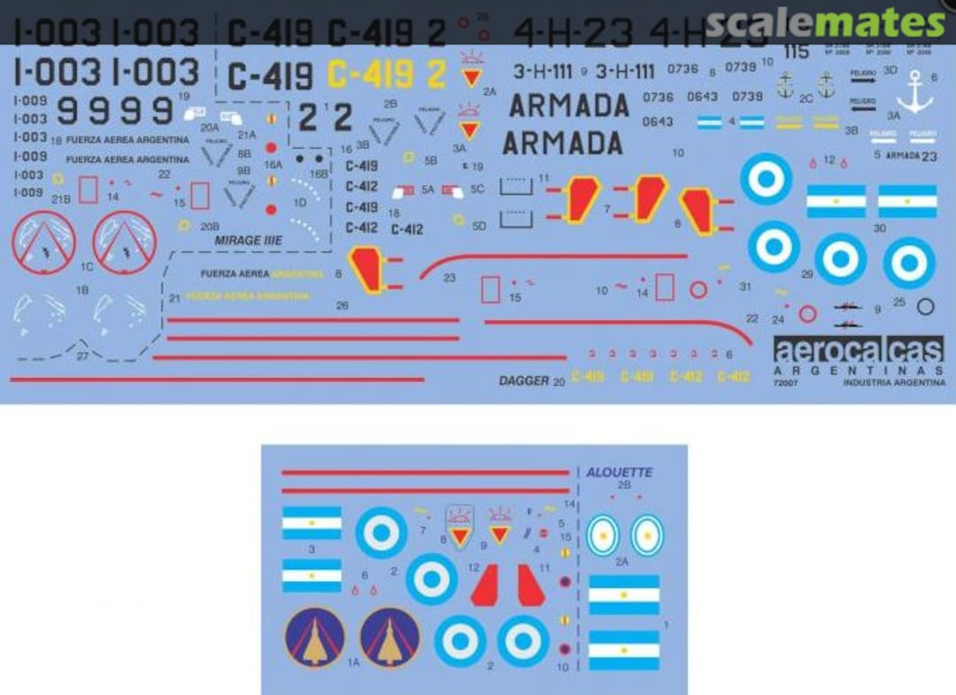 Boxart Argentina: Mirage IIIEA, Dagger, Finger, Alouette III 72007 Aerocalcas Argentinas