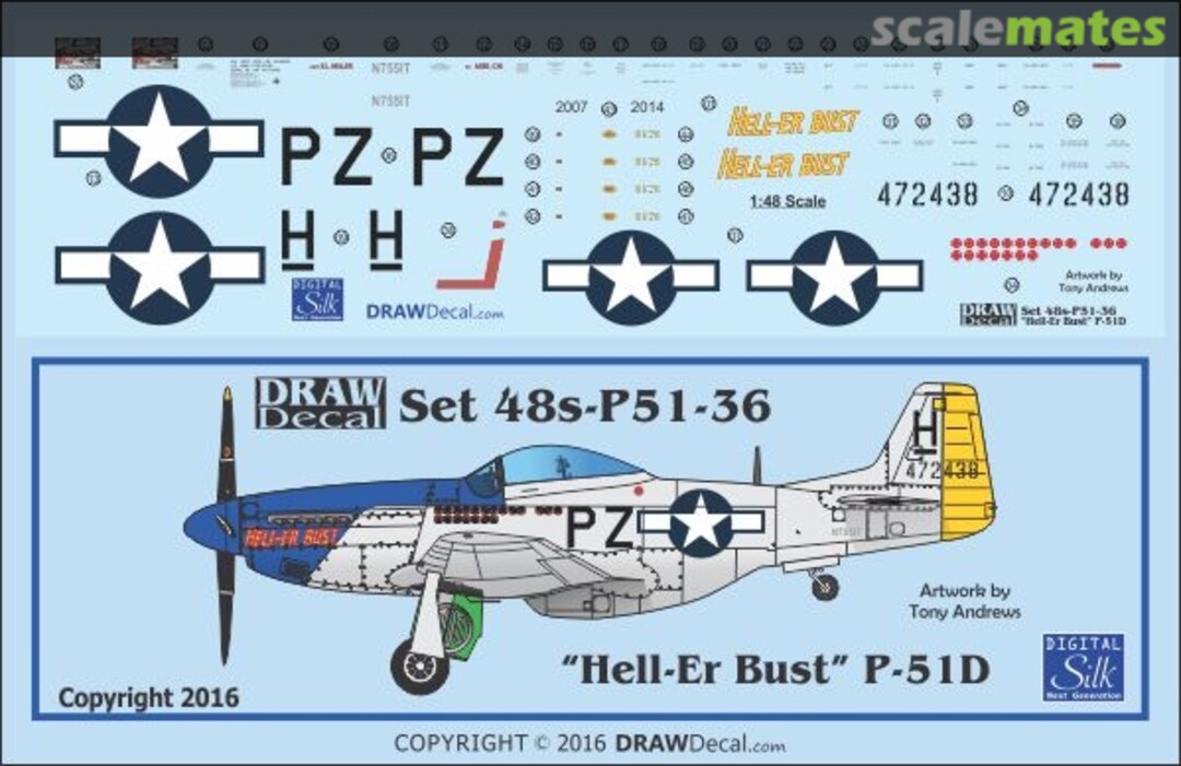 Boxart P-51D "Hell-Er Bust" 48-P51-36 Draw Decal Boxart P-51D "Hell-Er Bust" 48-P51-36 Draw Decal