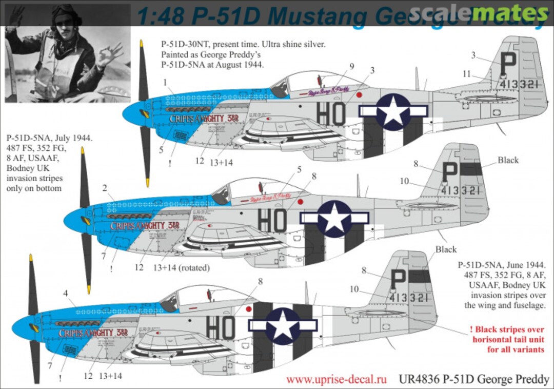 Boxart P-51D-5 George Preddy with stencils FFA (removable film) UR4836 UpRise Decal Boxart P-51D-5 George Preddy with stencils FFA (removable film) UR4836 UpRise Decal