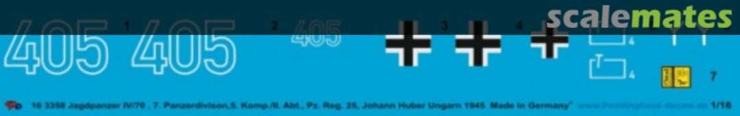Boxart Jagdpanzer IV/70 der 7. PD, 5 Komp, Pz. Reg 25, Johann Huber 16 3358 Peddinghaus-Decals Boxart Jagdpanzer IV/70 der 7. PD, 5 Komp, Pz. Reg 25, Johann Huber 16 3358 Peddinghaus-Decals