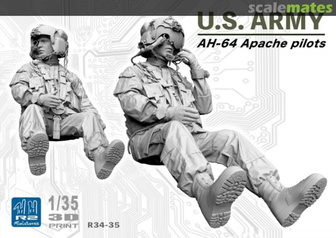 Boxart U.S. Army AH-64 Apache pilots R34-35 R2 Miniatures Boxart U.S. Army AH-64 Apache pilots R34-35 R2 Miniatures