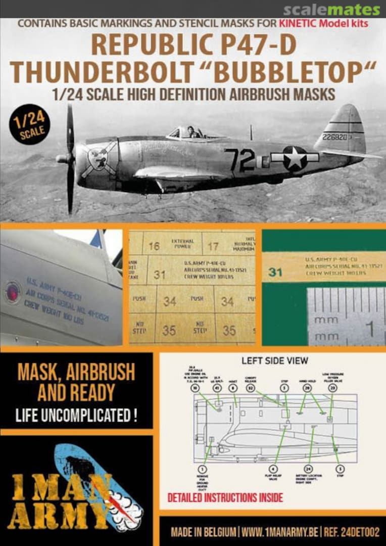 Boxart Republic P47-D Thunderbolt 'Bubbletop' stencilling and national insignia masks 24DET002 1ManArmy Boxart Republic P47-D Thunderbolt 'Bubbletop' stencilling and national insignia masks 24DET002 1ManArmy