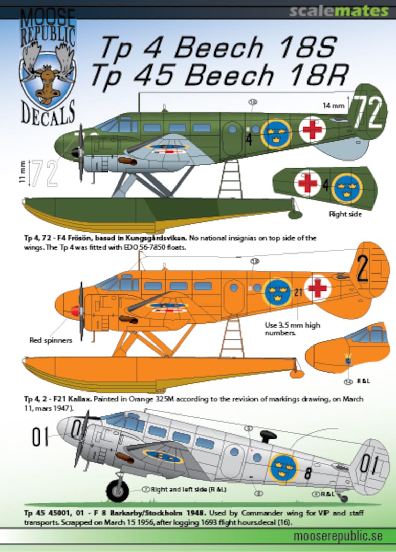 Boxart Tp 4 Beech 18S, Tp 45 Beech 18R 72010 Moose Republic Decals Boxart Tp 4 Beech 18S, Tp 45 Beech 18R 72010 Moose Republic Decals