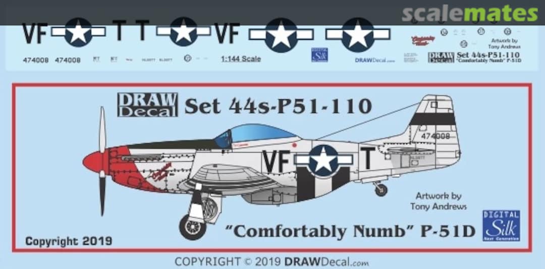 Boxart “Comfortably Numb” P-51D 44-P51-110 Draw Decal Boxart “Comfortably Numb” P-51D 44-P51-110 Draw Decal