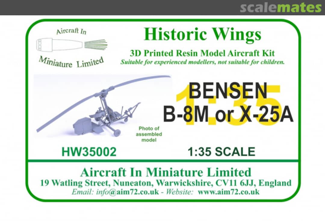 Boxart Bensen B-8M or X-25A HW35002 Aircraft In Miniature Ltd Boxart Bensen B-8M or X-25A HW35002 Aircraft In Miniature Ltd