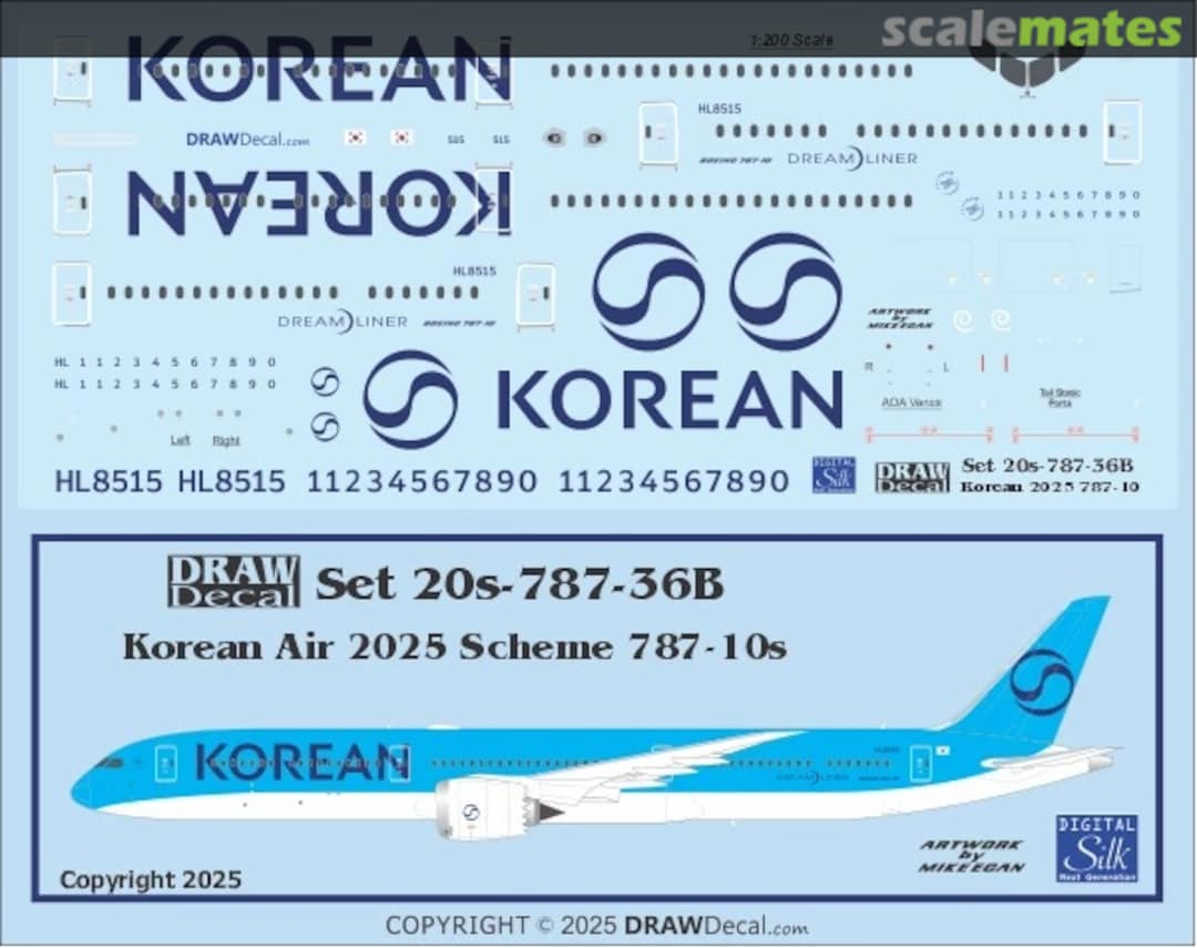 Boxart Korean Air 787-10 Dreamliners 2025 Scheme 20-787-36B Draw Decal Boxart Korean Air 787-10 Dreamliners 2025 Scheme 20-787-36B Draw Decal