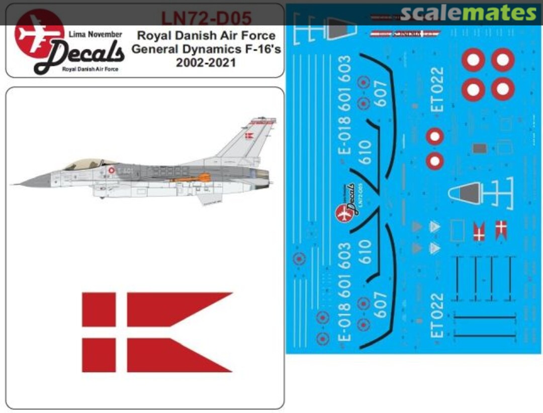 Boxart RDAF/Royal Danish Air Force General-Dynamics F-16 in the 2002-2021 scheme LN32-D05 Lima November Decals