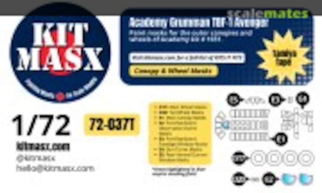 1:72 Grumman TBF-1 Avenger, canopy & wheel masks (Kit Masx 72-037T) 72-037T