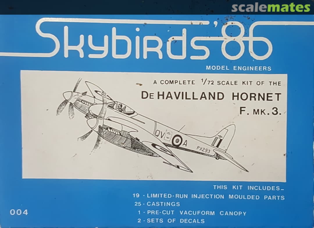 Boxart De Havilland Hornet F. Mk.3 004 Skybirds '86 Boxart De Havilland Hornet F. Mk.3 004 Skybirds '86
