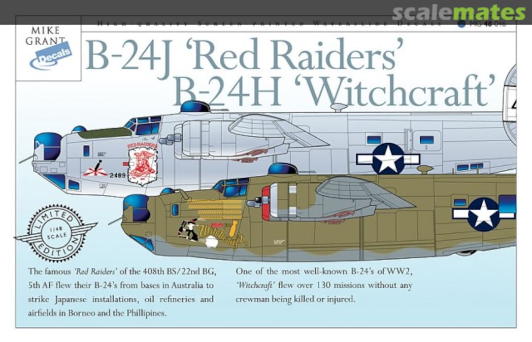 Boxart B-24H 'Witchcraft' and 'B-24J Red Raiders' 48046 Mike Grant Decals Boxart B-24H 'Witchcraft' and 'B-24J Red Raiders' 48046 Mike Grant Decals