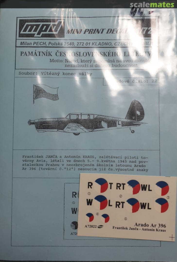 Boxart Arado Ar 396 Janča a Kraus A72022 Mini Print Decal
