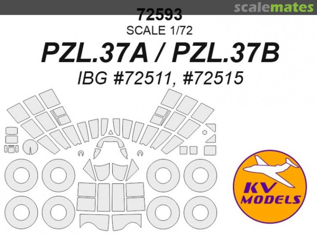 Boxart PZL.37A/B - painting masks + masks for disks and wheels 72593 KV Models Boxart PZL.37A/B - painting masks + masks for disks and wheels 72593 KV Models