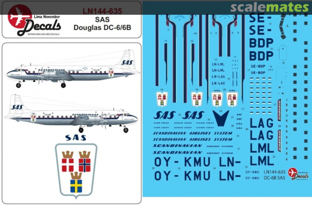 Boxart SAS Douglas DC-6B LN144-635 Lima November Decals Boxart SAS Douglas DC-6B LN144-635 Lima November Decals