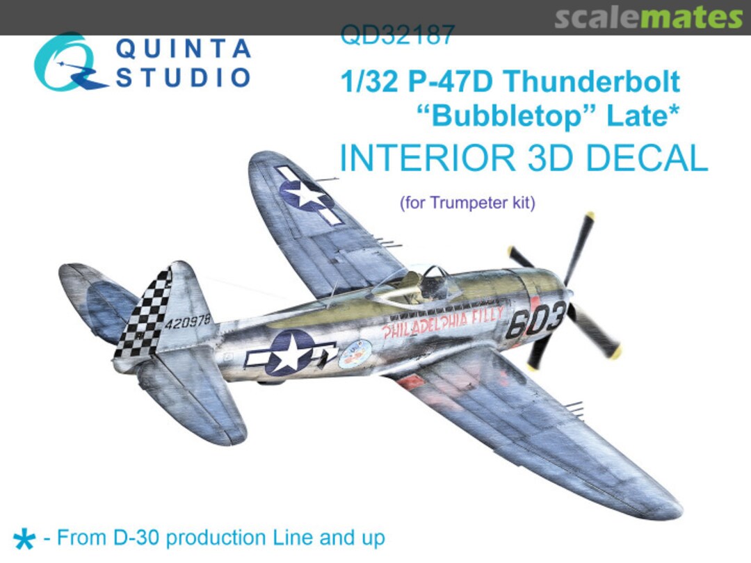 Boxart P-47D Thunderbolt "Bubbletop" Late from D-30 production line and up interior 3D decals QD32187 Quinta Studio Boxart P-47D Thunderbolt "Bubbletop" Late from D-30 production line and up interior 3D decals QD32187 Quinta Studio