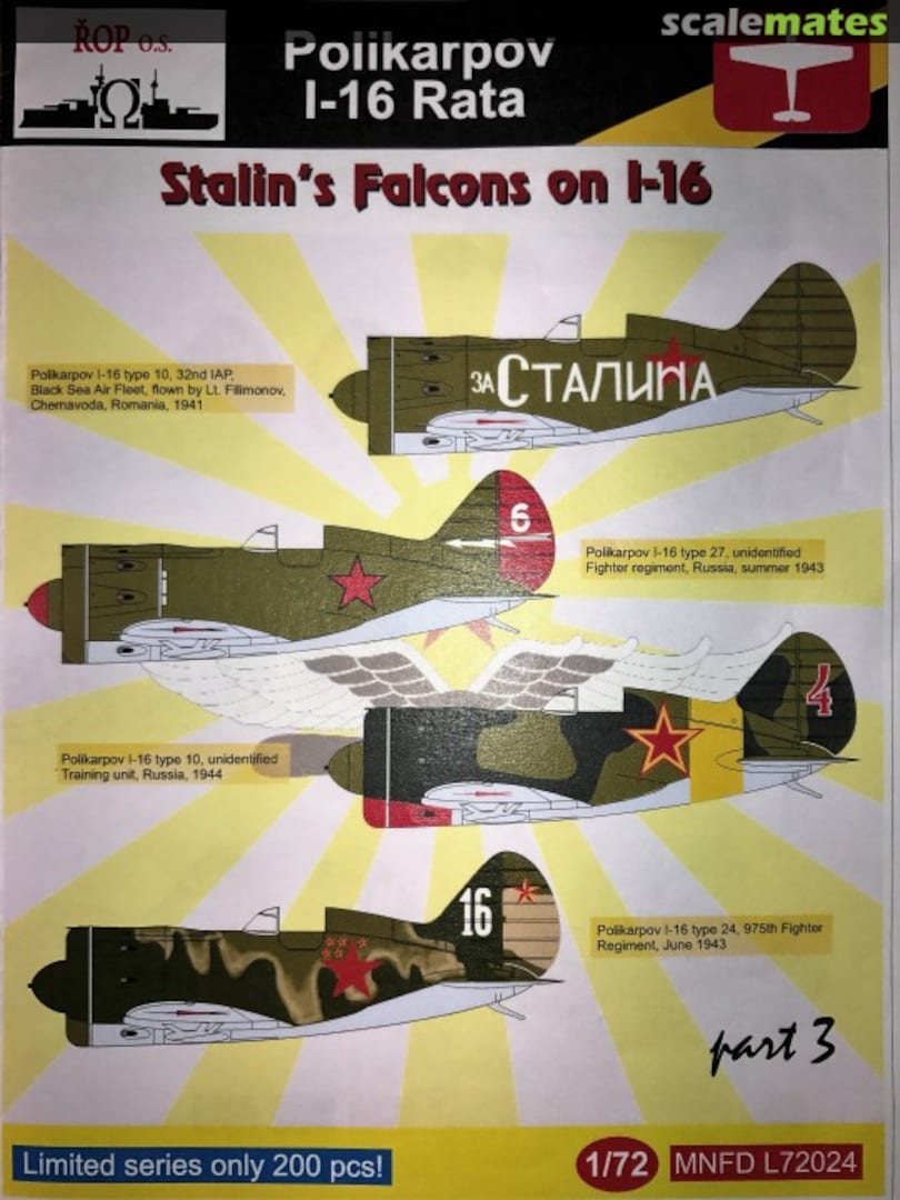 Boxart Stalin's Falcons on I-16 MNFD L72024 ROP o.s. Samek Models Boxart Stalin's Falcons on I-16 MNFD L72024 ROP o.s. Samek Models
