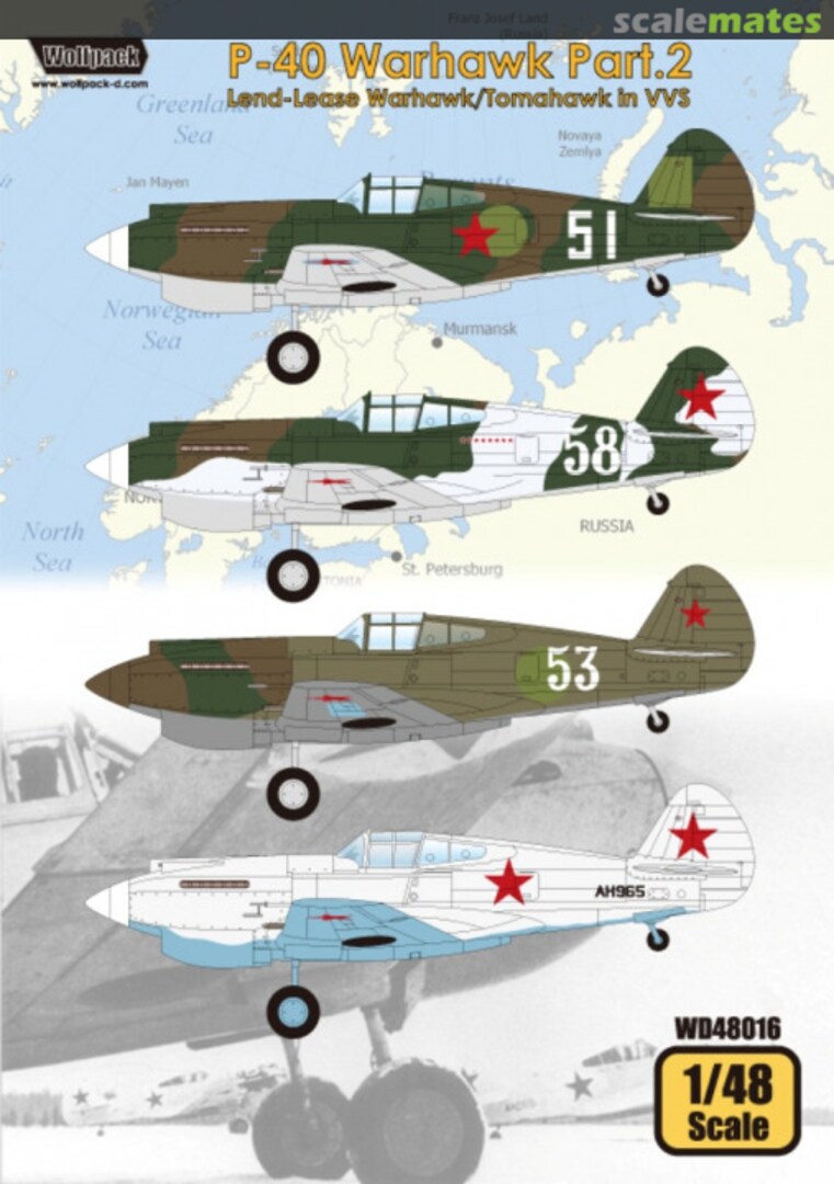 Boxart Wolfpack Decal - P-40 Warhawk Part 2: Lend-Lease Warhawk/Tomahawk in VVS WD48016 Wolfpack Boxart Wolfpack Decal - P-40 Warhawk Part 2: Lend-Lease Warhawk/Tomahawk in VVS WD48016 Wolfpack