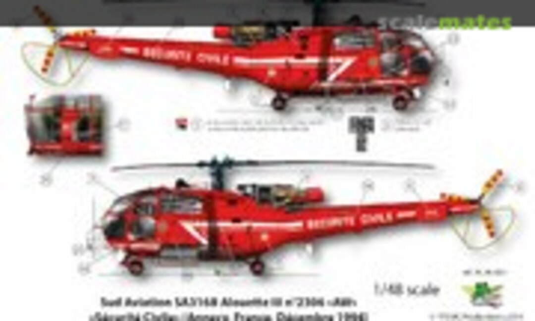 1:48 Alouette III Sécurité Civile et CODIS 34 (FFSMC Productions H_48-004) H_48-004