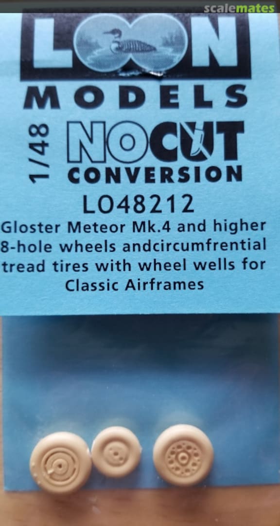 Boxart Gloster Meteor Mk.4 & Higher 8-Hole Wheels/Circumfrential Tread Tires w/ Wheel Wells LO48212 Loon Models Boxart Gloster Meteor Mk.4 & Higher 8-Hole Wheels/Circumfrential Tread Tires w/ Wheel Wells LO48212 Loon Models