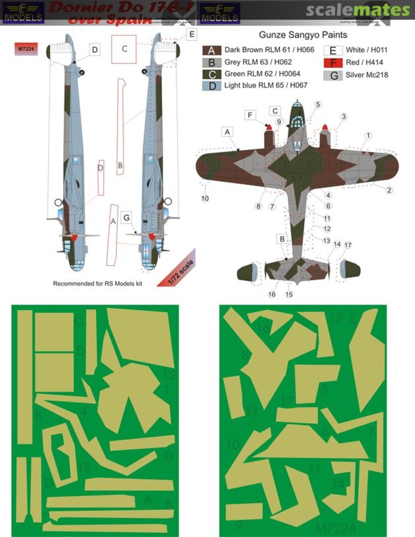 Boxart Dornier Do-17E-1 Over Spain (Camouflage Painting Masks) M7224 LF Models Boxart Dornier Do-17E-1 Over Spain (Camouflage Painting Masks) M7224 LF Models
